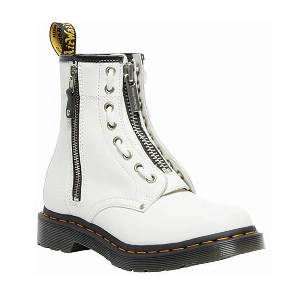 Dr. Martens White Combat Boots with Front Zip